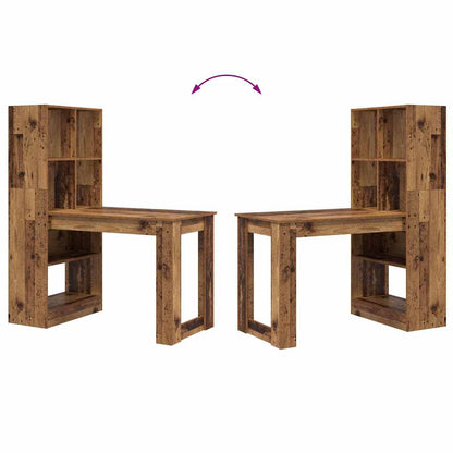 vidaXL Desk with Shelf Old Wood 122 x 67 x 145 cm Engineered Wood