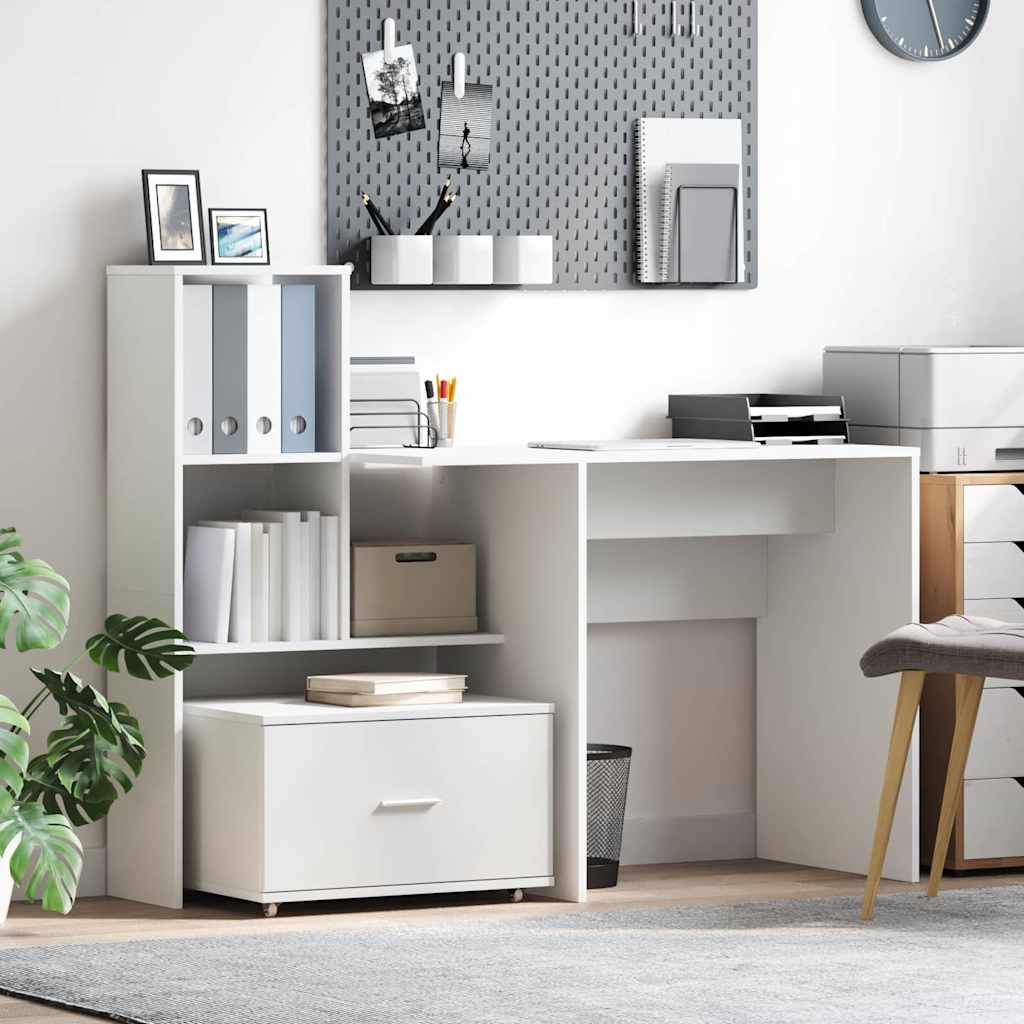 vidaXL Desk White Engineered Wood 131.5 x 50 x 106.5 cm