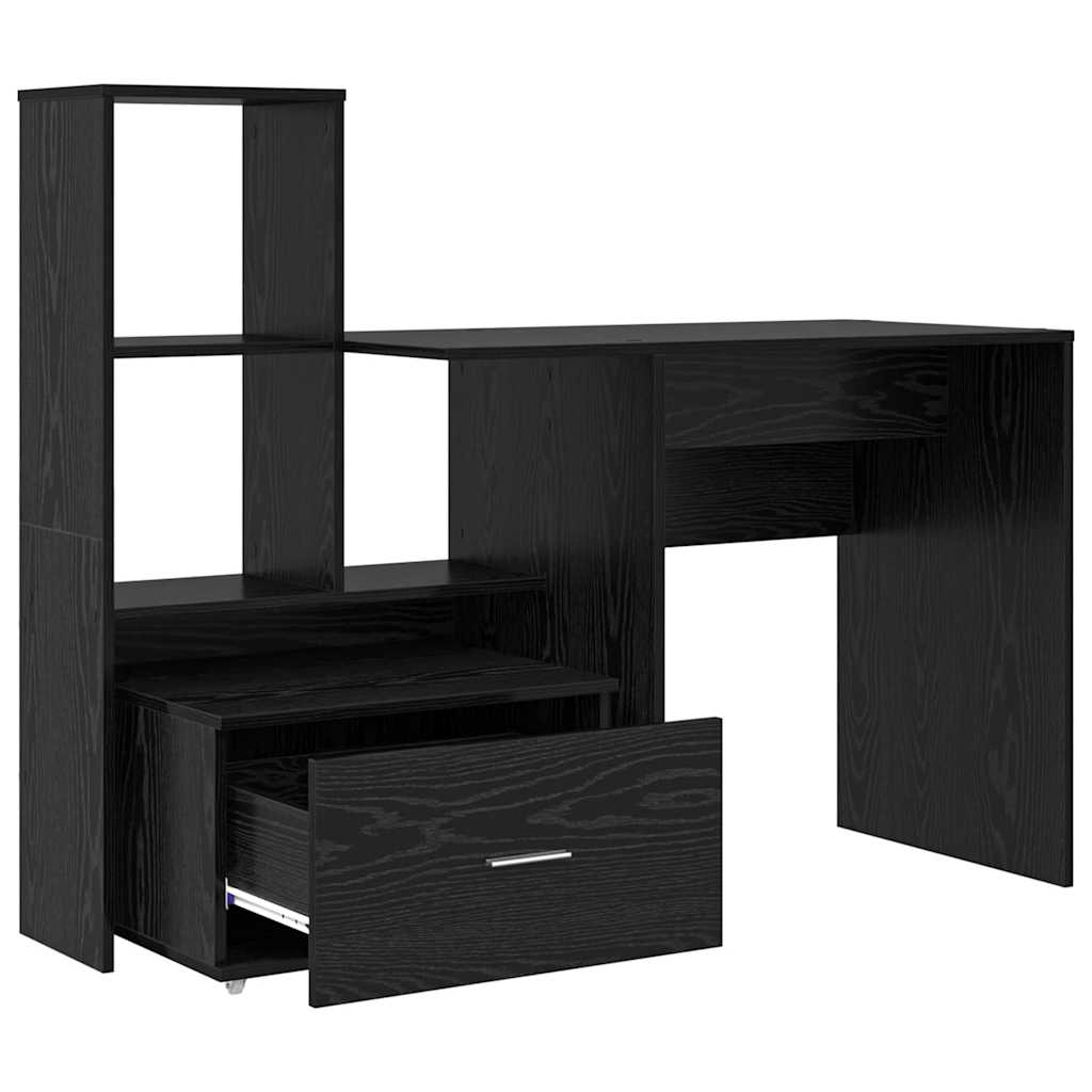 vidaXL Desk with Shelf Black Oak 131.5 x 50 x 106.5 cm Engineered Wood