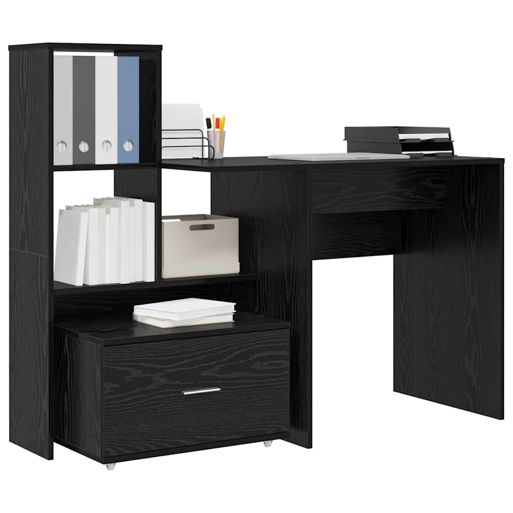 vidaXL Desk with Shelf Black Oak 131.5 x 50 x 106.5 cm Engineered Wood