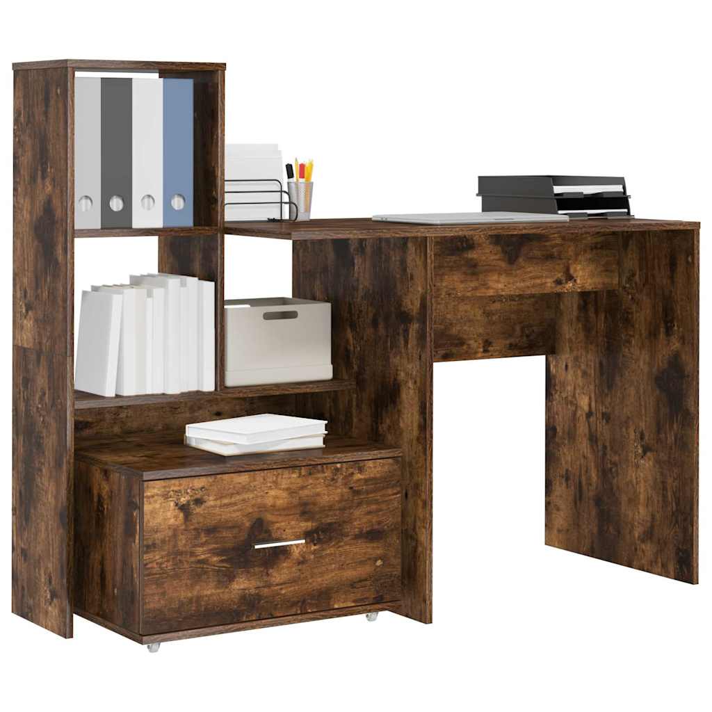 vidaXL Desk Smoked Oak 131.5 x 50 x 106.5 cm Engineered Wood