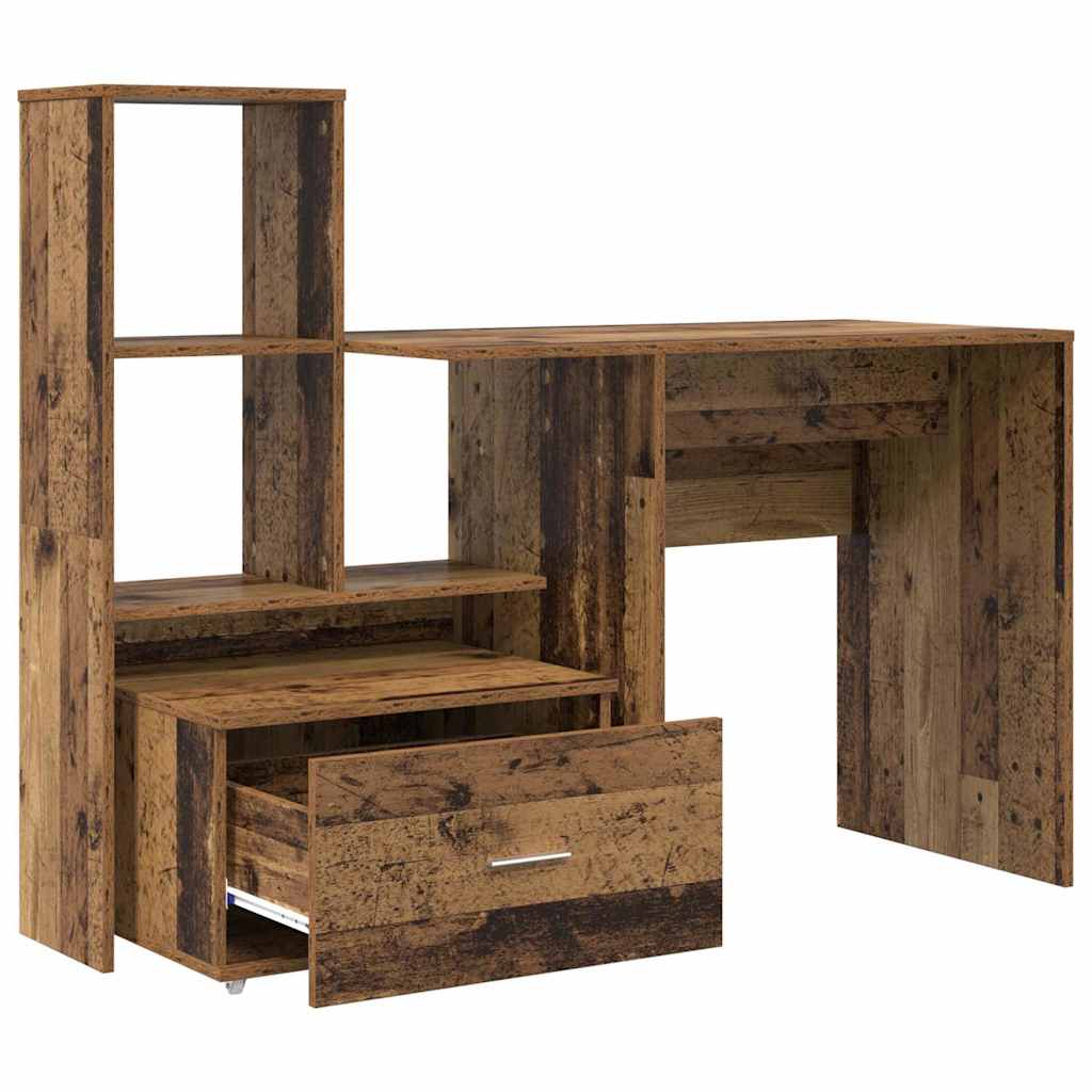 vidaXL Desk with Drawer Old Wood 131.5 x 50 x 106.5 cm Engineered Wood