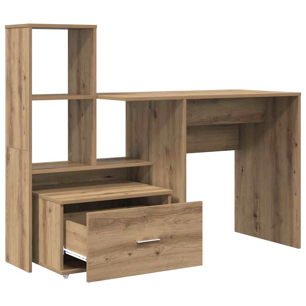 vidaXL Desk Artisan Oak 131.5 x 50 x 106.5 cm Engineered Wood