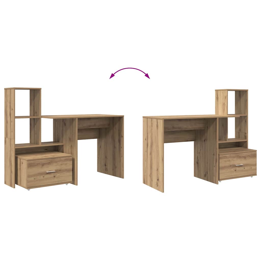 vidaXL Desk Artisan Oak 131.5 x 50 x 106.5 cm Engineered Wood
