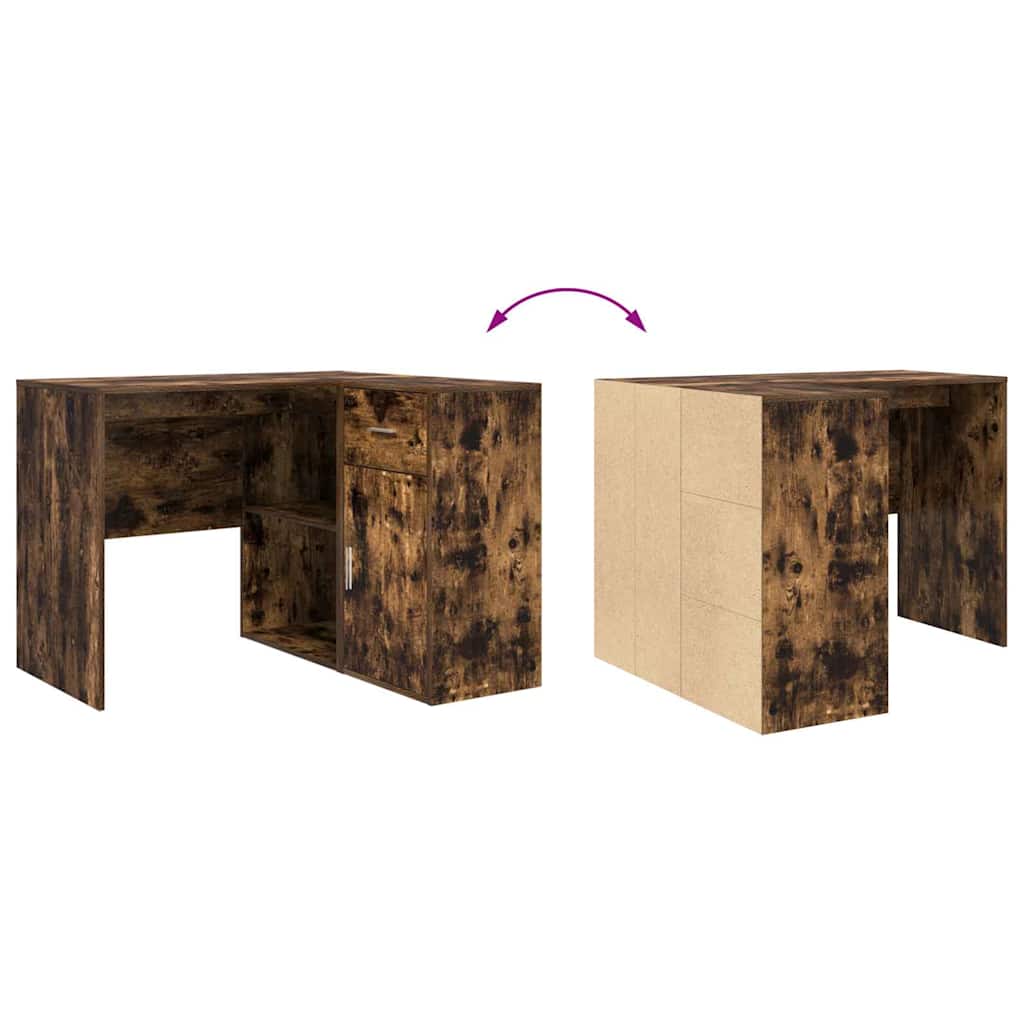 vidaXL Corner Desk with Drawer Smoked Oak 102 x 88 x 75 cm