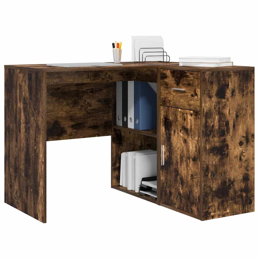 vidaXL Corner Desk with Drawer Smoked Oak 102 x 88 x 75 cm