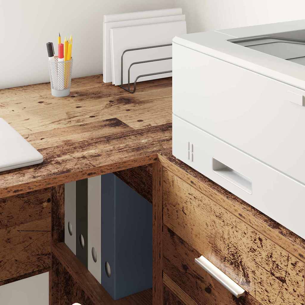 vidaXL Corner Desk with Drawer Old Wood 102 x 88 x 75 cm