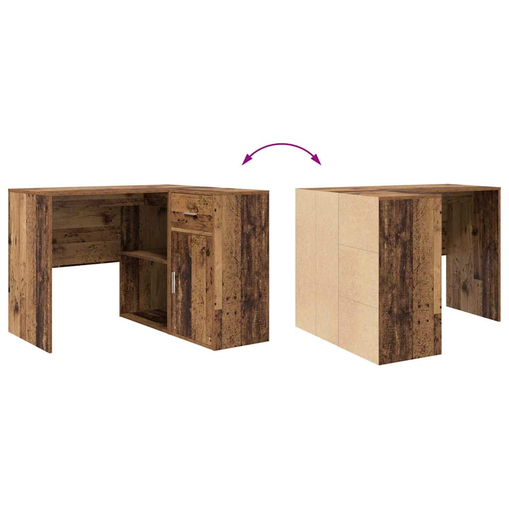 vidaXL Corner Desk with Drawer Old Wood 102 x 88 x 75 cm