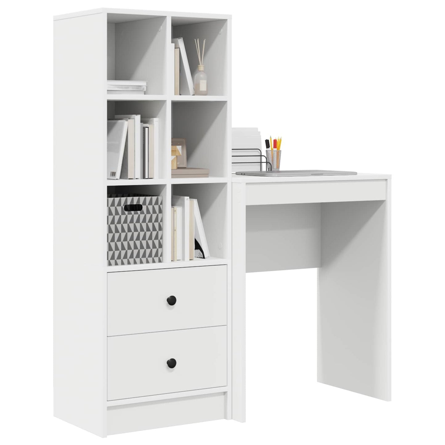 vidaXL Desk with Drawer with Shelf with Storage 2 pcs White