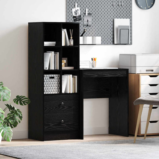 vidaXL Desk with Drawer with Shelf with Storage 2 pcs Black Oak