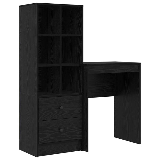 vidaXL Desk with Drawer with Shelf with Storage 2 pcs Black Oak
