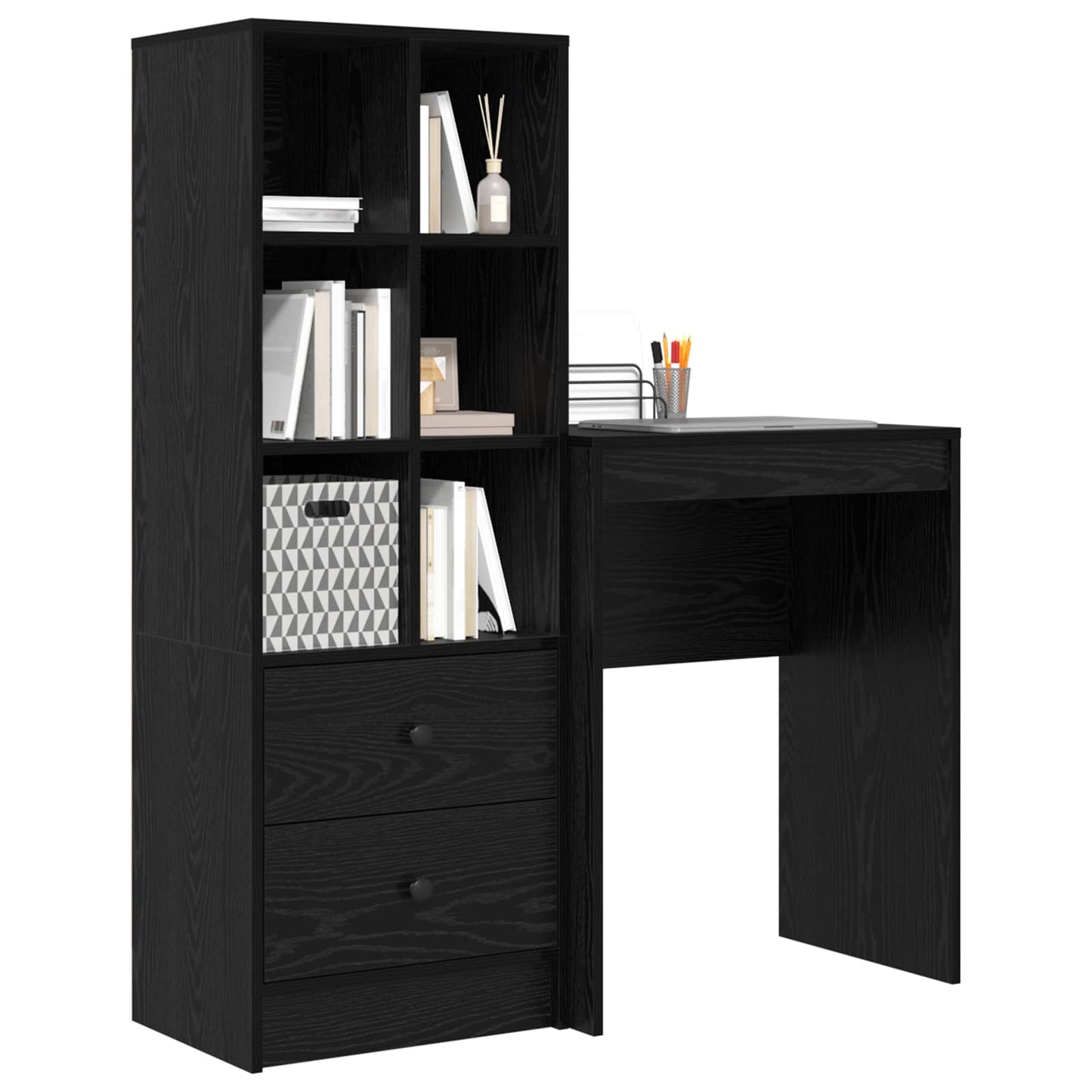 vidaXL Desk with Drawer with Shelf with Storage 2 pcs Black Oak