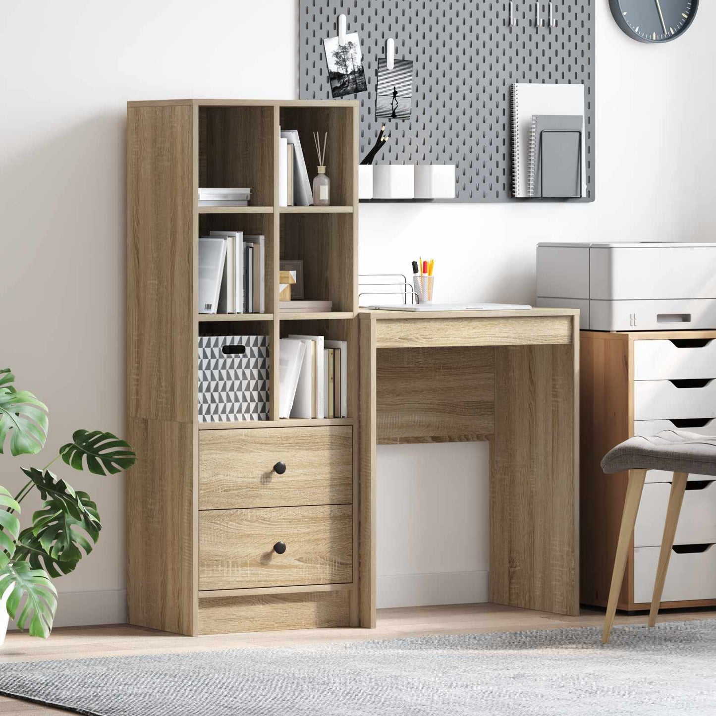 vidaXL Desk with Drawer with Shelf with Storage 2 pcs Sonoma Oak