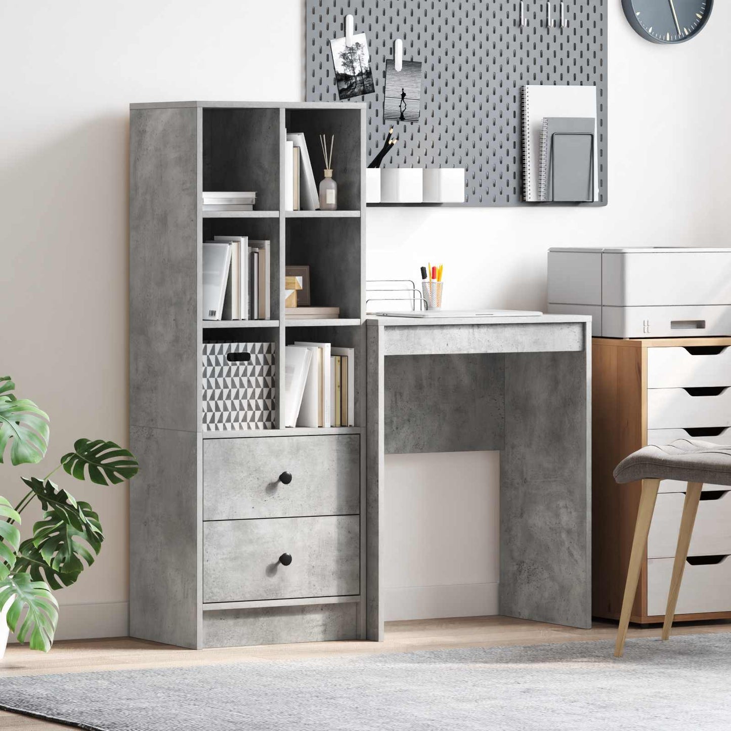 vidaXL Desk with Drawer with Shelf with Storage 2 pcs Concrete Grey