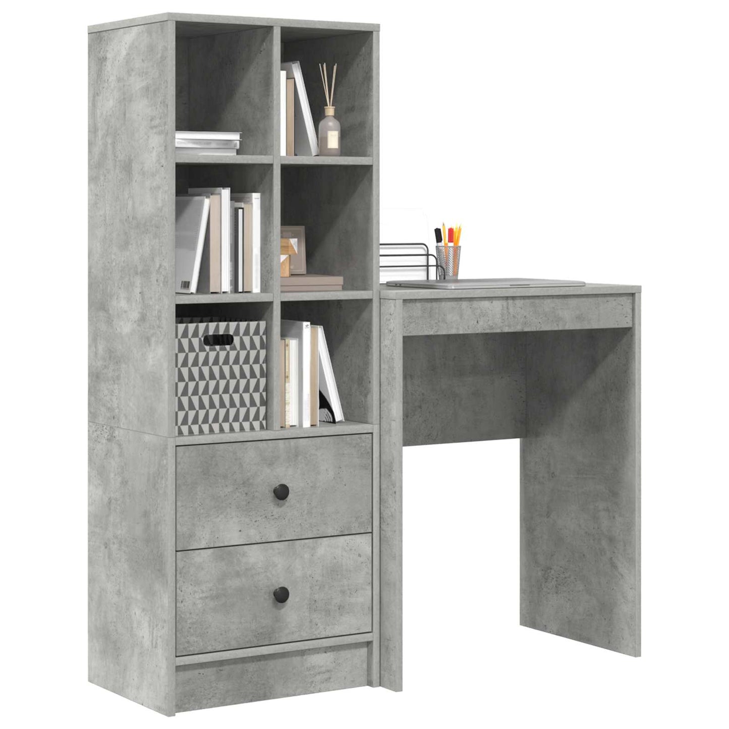 vidaXL Desk with Drawer with Shelf with Storage 2 pcs Concrete Grey