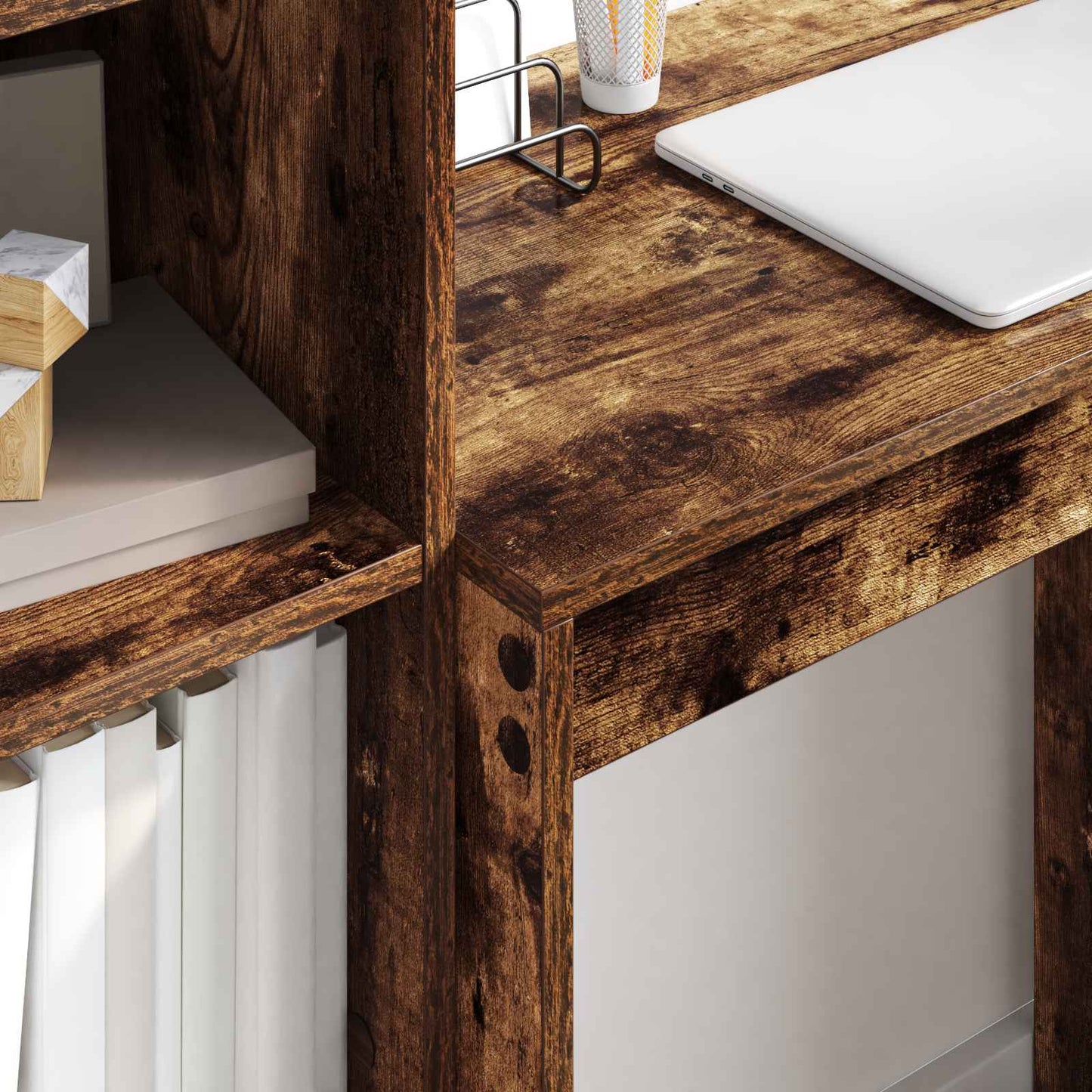 vidaXL Desk with Drawer with Shelf with Storage 2 pcs Smoked Oak