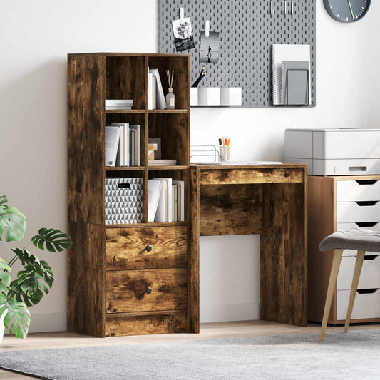 vidaXL Desk with Drawer with Shelf with Storage 2 pcs Smoked Oak