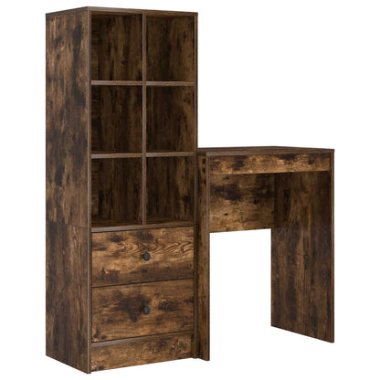 vidaXL Desk with Drawer with Shelf with Storage 2 pcs Smoked Oak