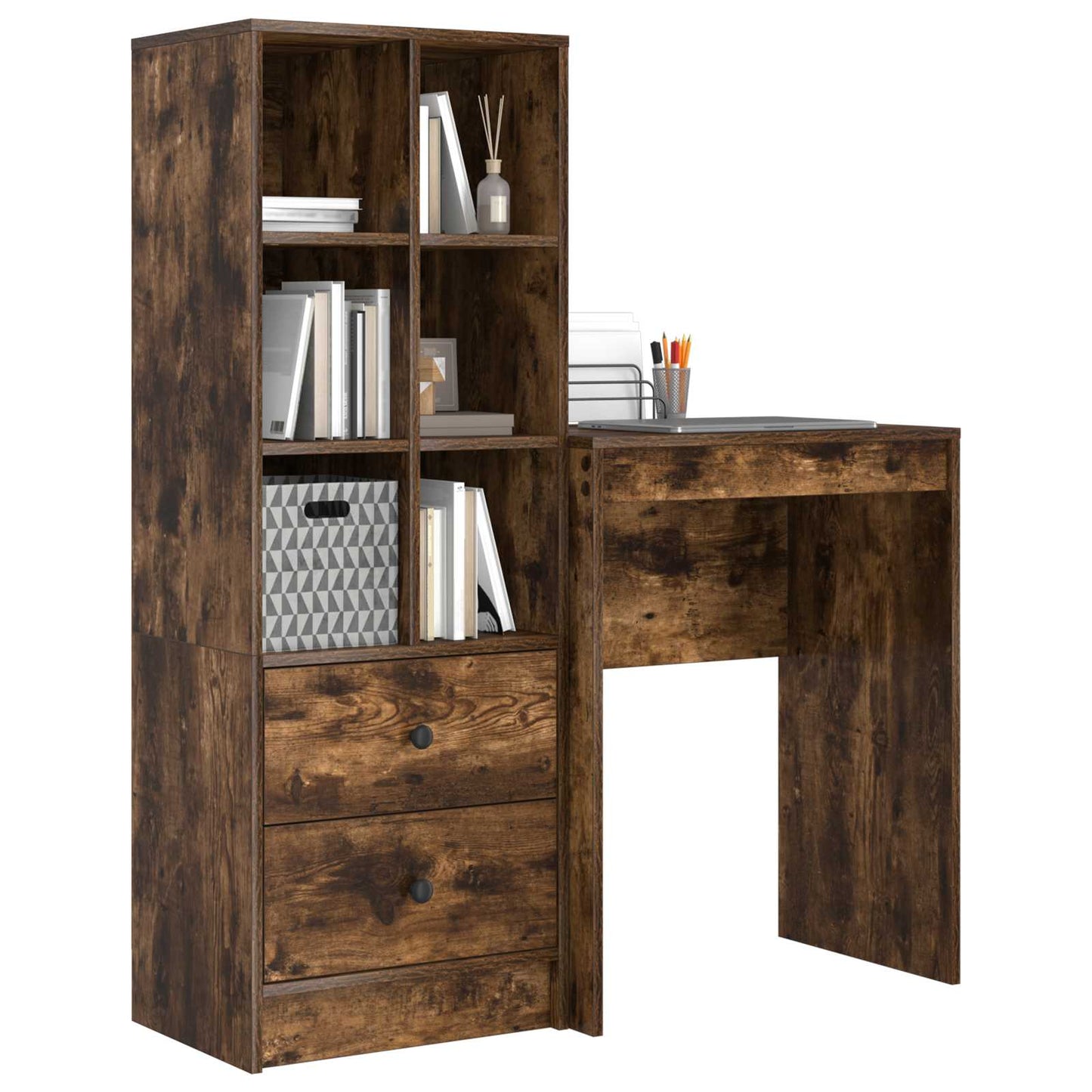 vidaXL Desk with Drawer with Shelf with Storage 2 pcs Smoked Oak