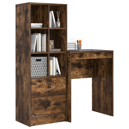 vidaXL Desk with Drawer with Shelf with Storage 2 pcs Smoked Oak