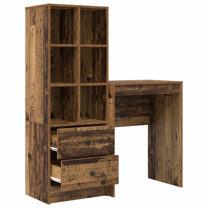vidaXL Desk with Drawer with Shelf with Storage 2 pcs Old Wood