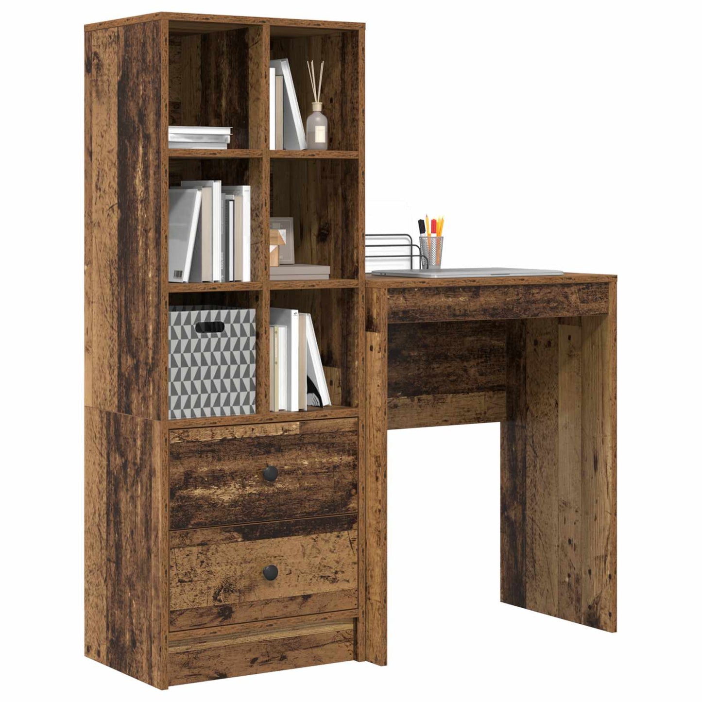 vidaXL Desk with Drawer with Shelf with Storage 2 pcs Old Wood
