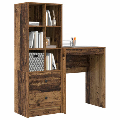 vidaXL Desk with Drawer with Shelf with Storage 2 pcs Old Wood