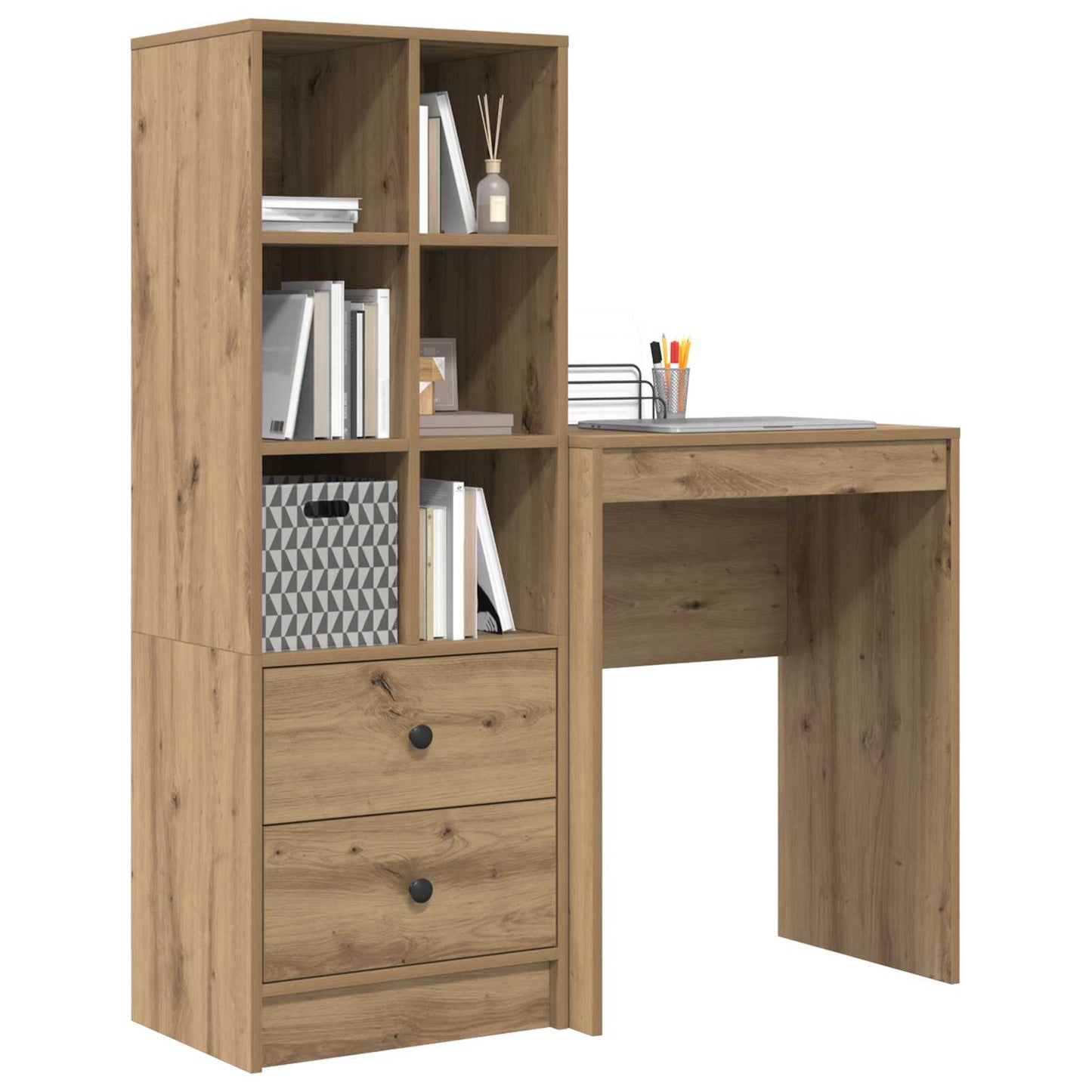 vidaXL Desk with Drawer with Shelf with Storage 2 pcs Artisan Oak