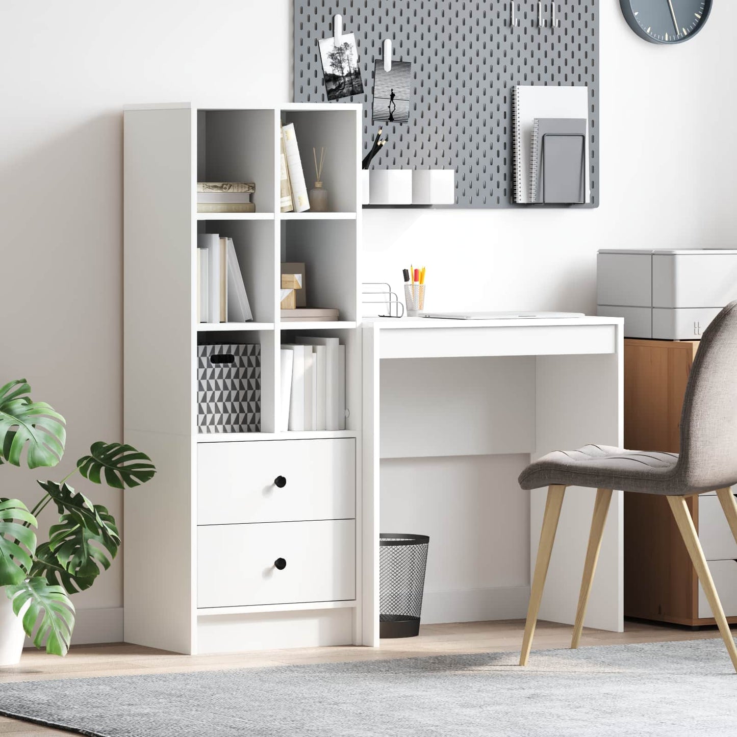vidaXL Desk with Drawer with Shelf with Storage 2 pcs White
