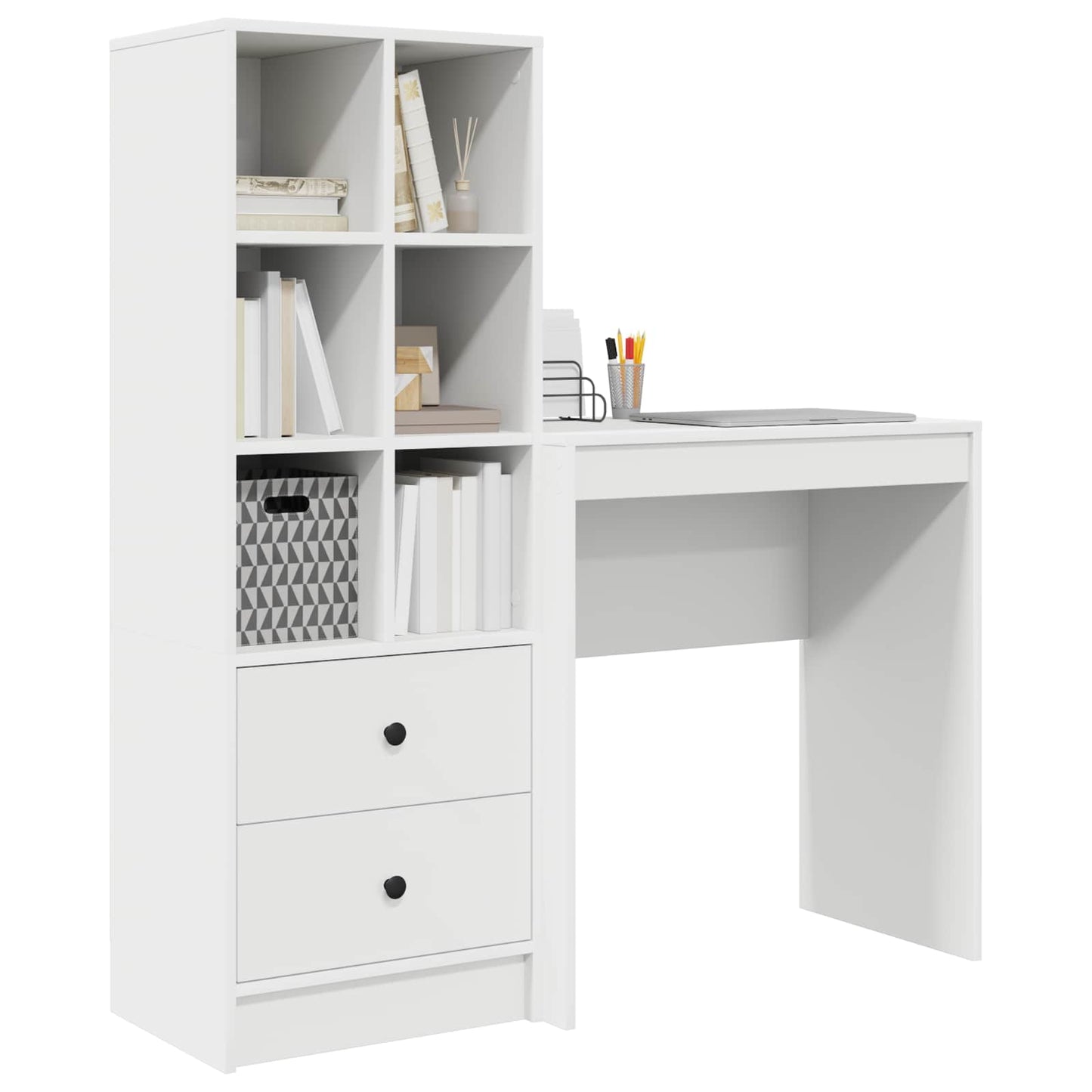 vidaXL Desk with Drawer with Shelf with Storage 2 pcs White