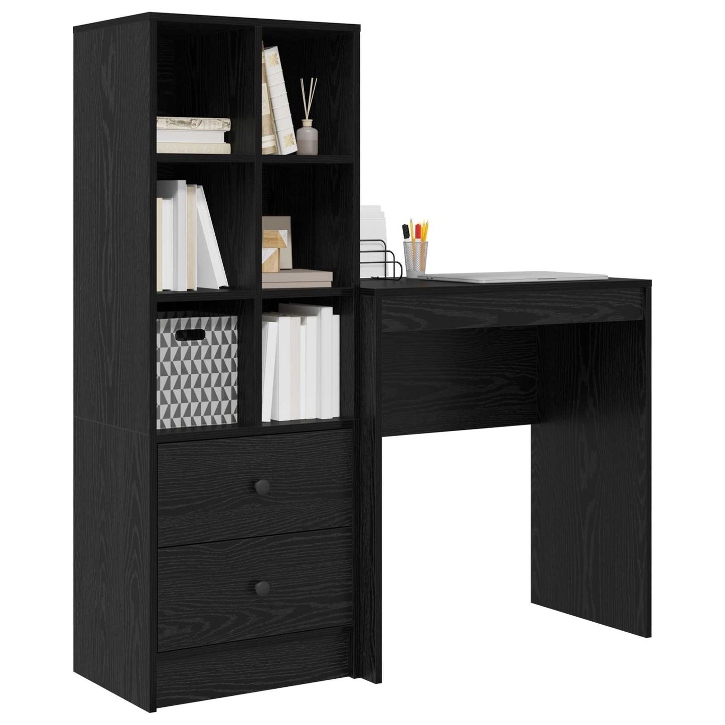 vidaXL Desk with Drawer with Shelf with Storage 2 pcs Black Oak