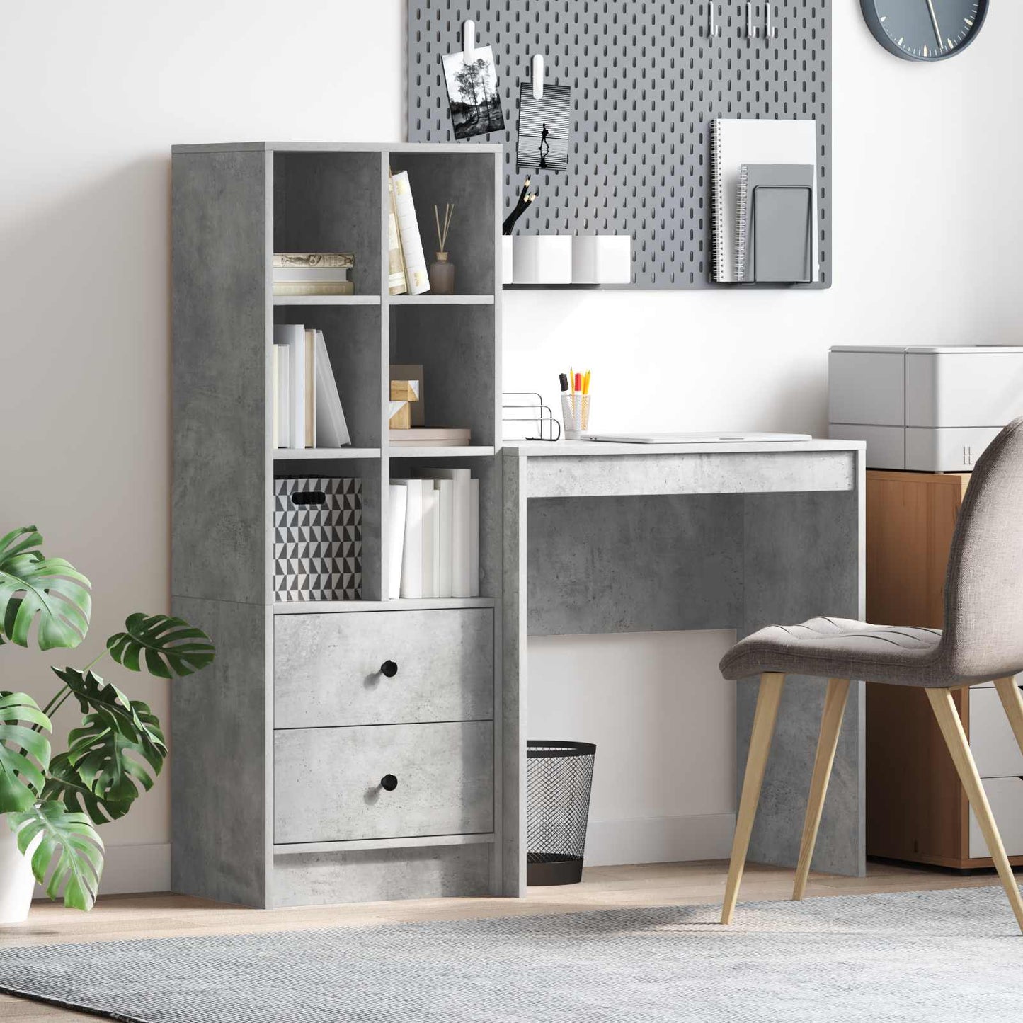 vidaXL Desk with Drawer with Shelf with Storage 2 pcs Concrete Grey