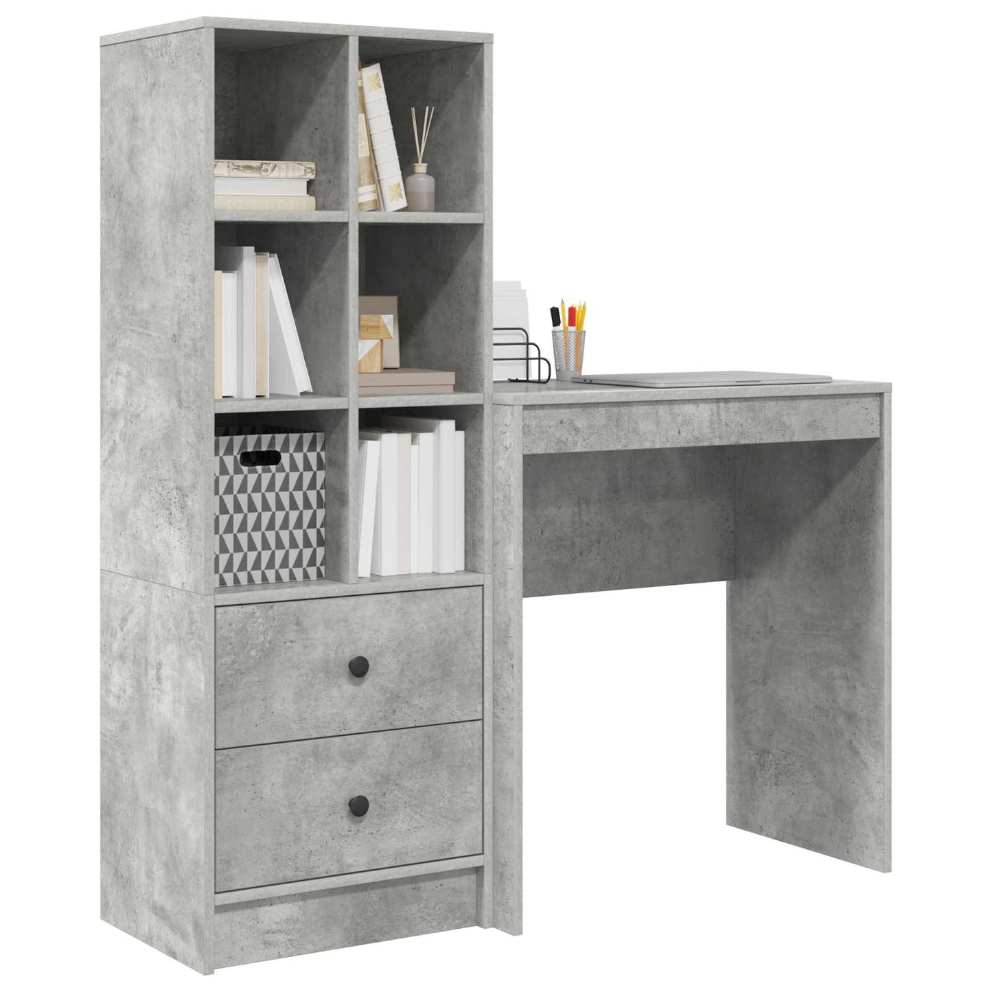 vidaXL Desk with Drawer with Shelf with Storage 2 pcs Concrete Grey