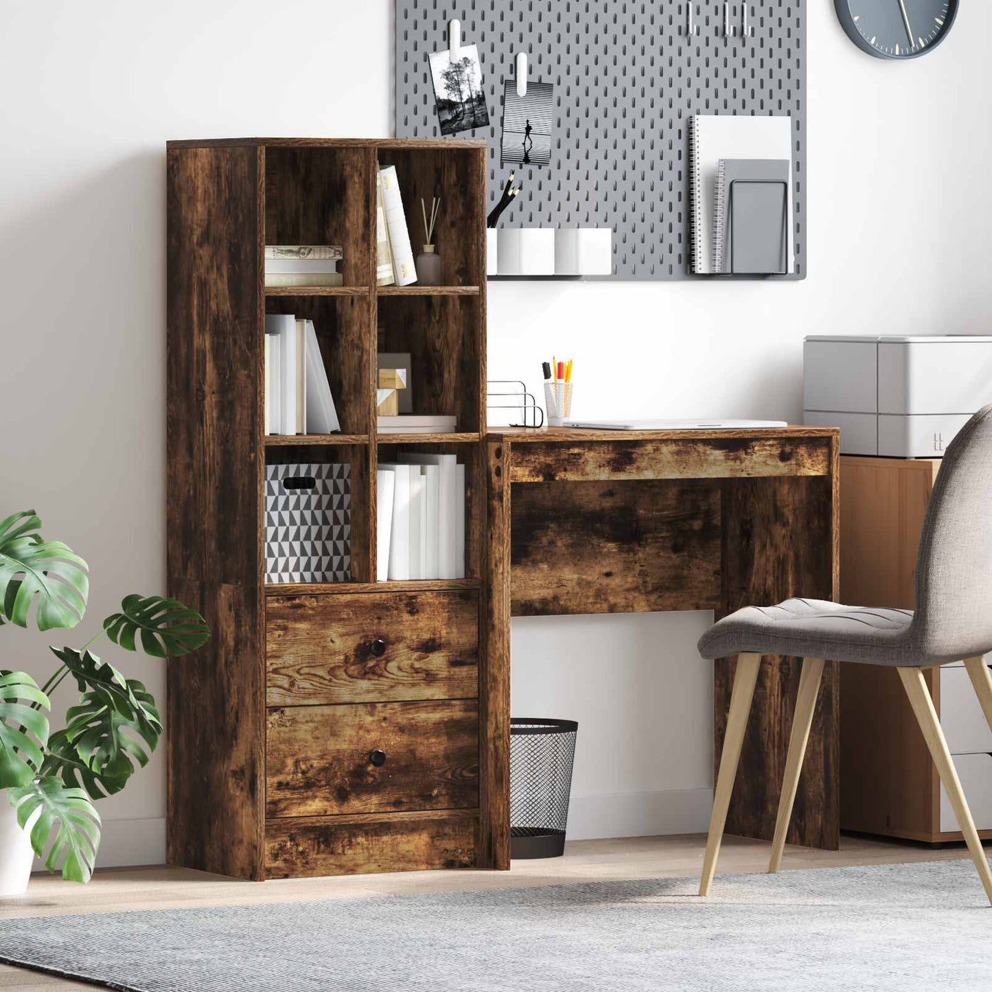vidaXL Desk with Drawer with Shelf with Storage 2 pcs Smoked Oak