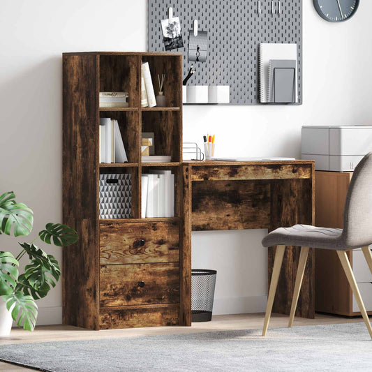 vidaXL Desk with Drawer with Shelf with Storage 2 pcs Smoked Oak