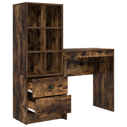 vidaXL Desk with Drawer with Shelf with Storage 2 pcs Smoked Oak