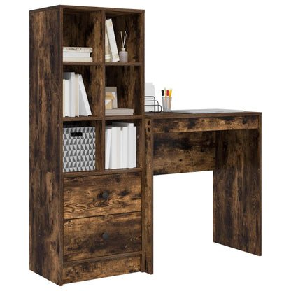 vidaXL Desk with Drawer with Shelf with Storage 2 pcs Smoked Oak