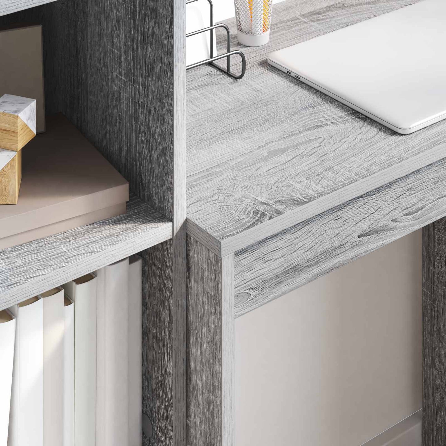 vidaXL Desk with Drawer with Shelf with Storage 2 pcs Grey Sonoma