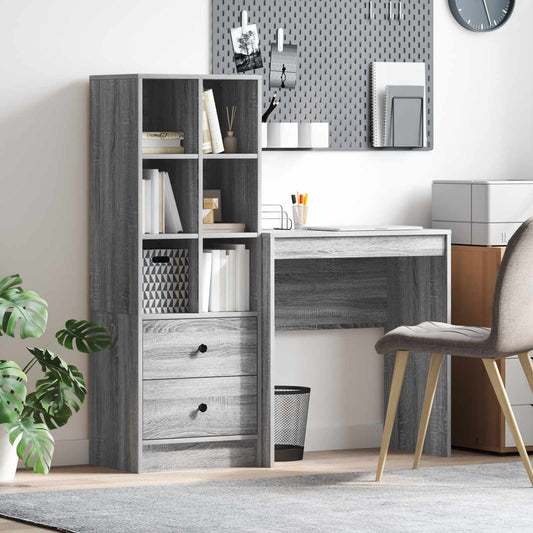 vidaXL Desk with Drawer with Shelf with Storage 2 pcs Grey Sonoma