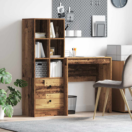 vidaXL Desk with Drawer with Shelf with Storage 2 pcs Old Wood