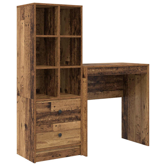 vidaXL Desk with Drawer with Shelf with Storage 2 pcs Old Wood