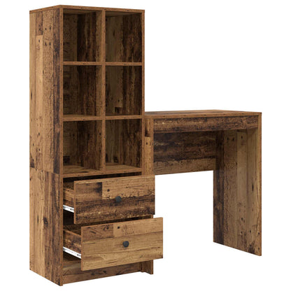 vidaXL Desk with Drawer with Shelf with Storage 2 pcs Old Wood