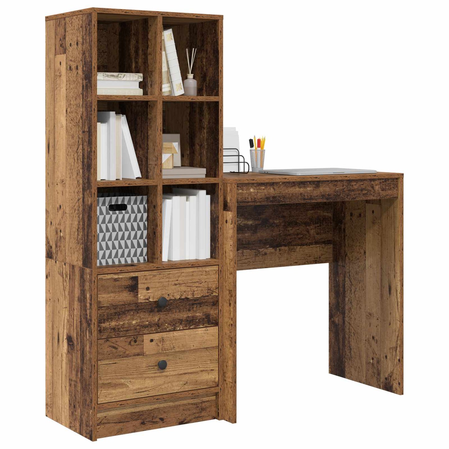 vidaXL Desk with Drawer with Shelf with Storage 2 pcs Old Wood