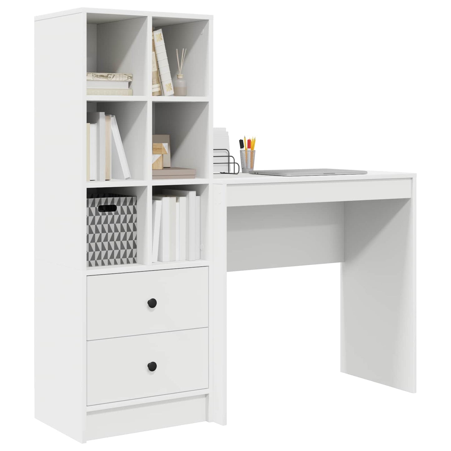 vidaXL Desk with Drawer with Shelf with Storage 2 pcs White