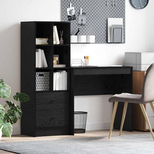 vidaXL Desk with Drawer with Shelf with Storage 2 pcs Black Oak