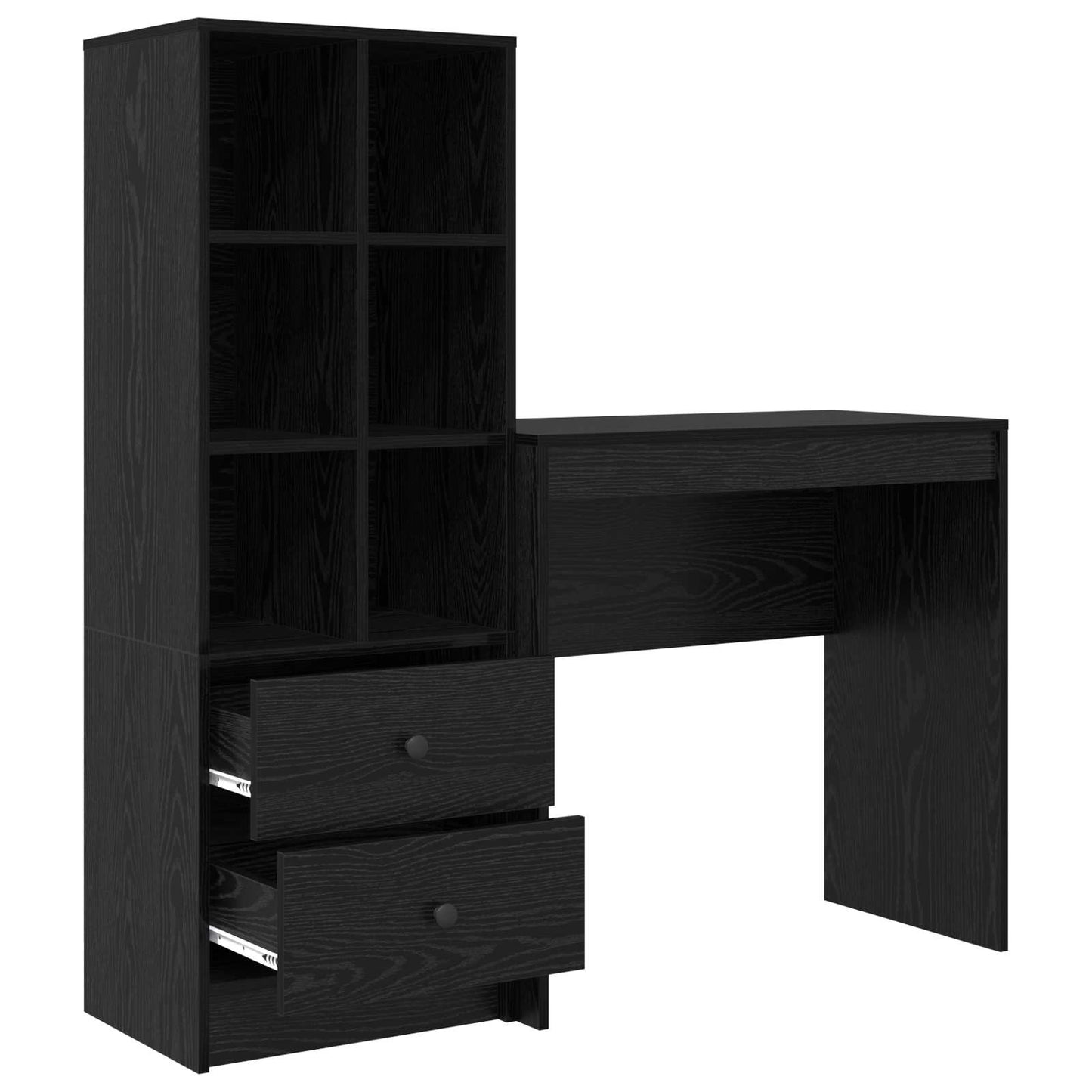 vidaXL Desk with Drawer with Shelf with Storage 2 pcs Black Oak