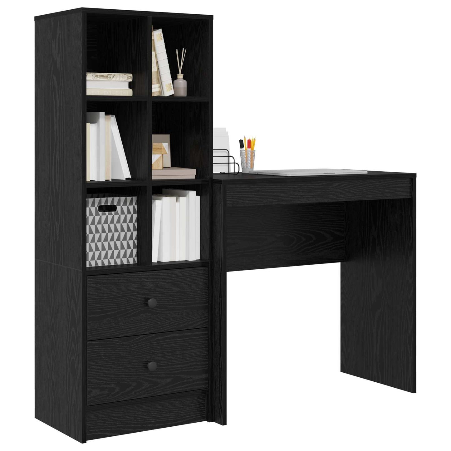 vidaXL Desk with Drawer with Shelf with Storage 2 pcs Black Oak