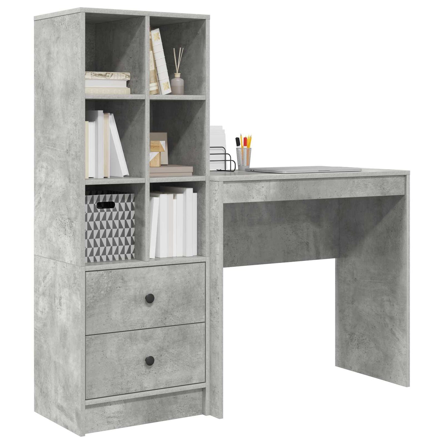 vidaXL Desk with Drawer with Shelf with Storage 2 pcs Concrete Grey