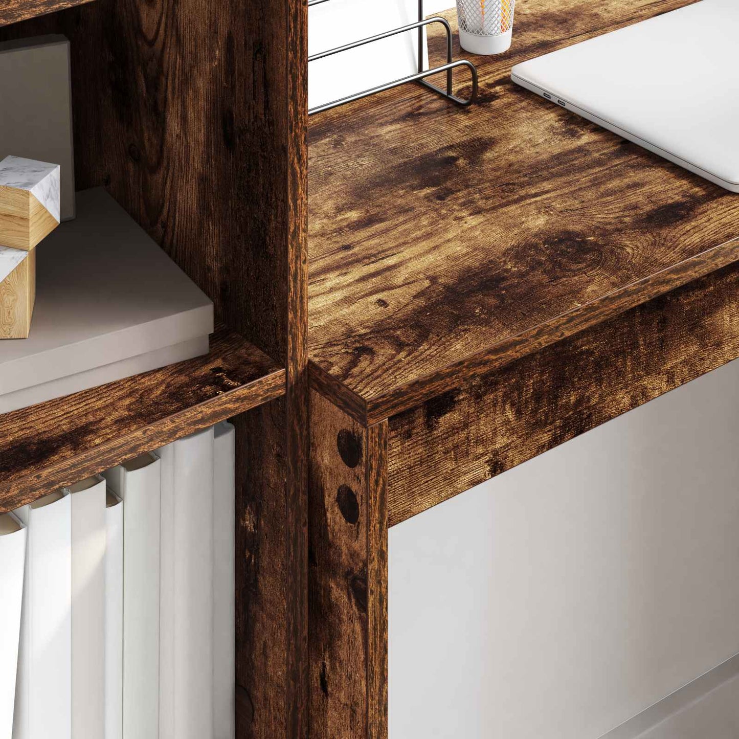 vidaXL Desk with Drawer with Shelf with Storage 2 pcs Smoked Oak