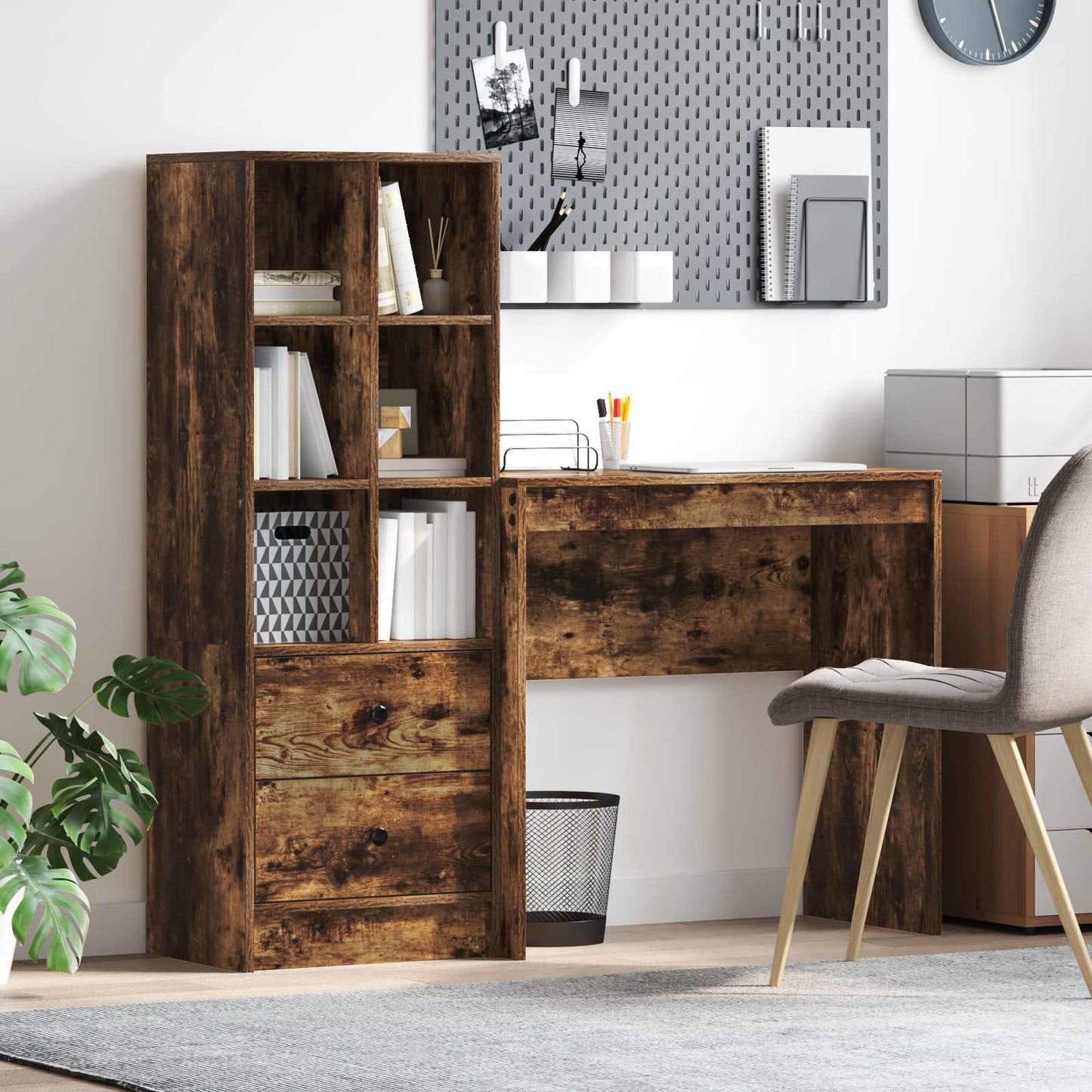 vidaXL Desk with Drawer with Shelf with Storage 2 pcs Smoked Oak